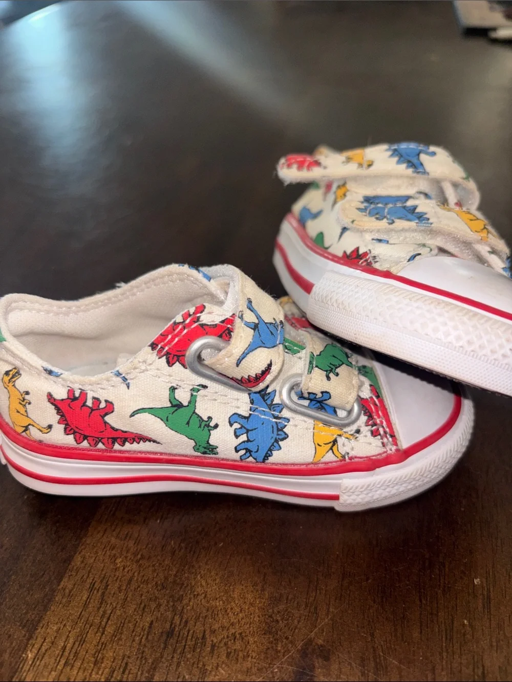 Kids Canvas Velcro Sneakers with Colorful Dinosaur Print